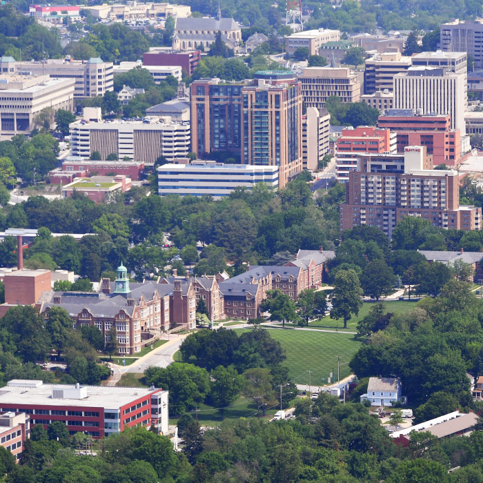 Aerial view of the TU and Towson