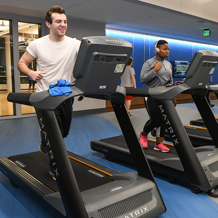 Students on treadmills in Burdick Hall