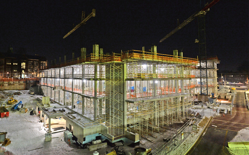 Science Complex construction at night