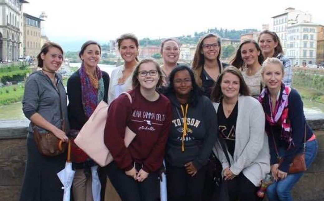 Eleven Towson University students pose for a picture during their study abroad trip to Italy. The students were apart of the "Teaching with an International Perspective" program through the Study Abroad Office. 
