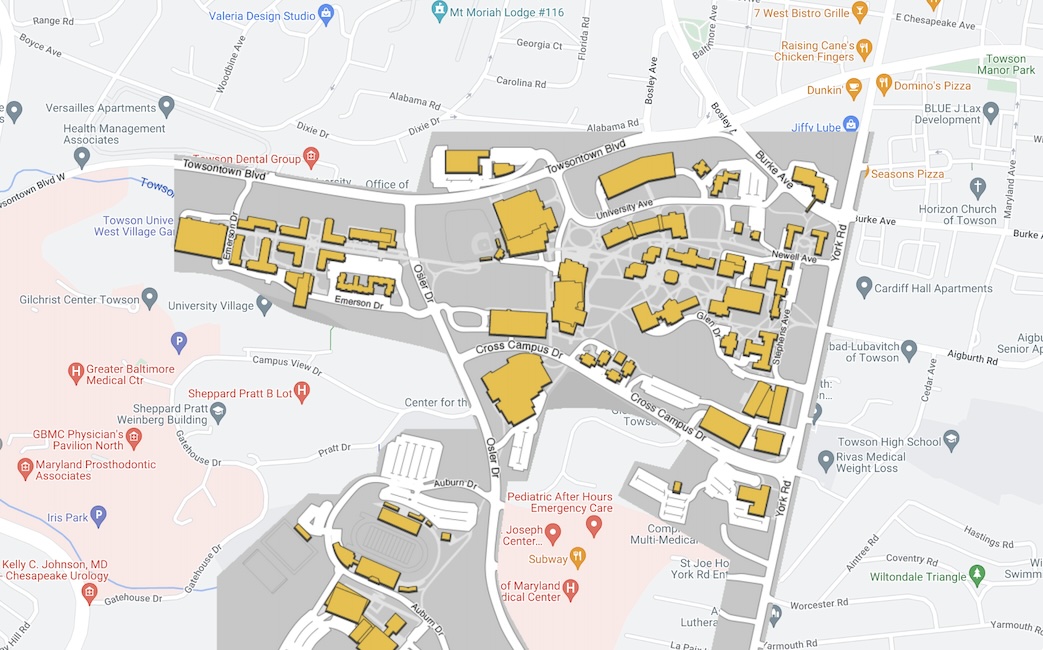 map of Towson University Campus