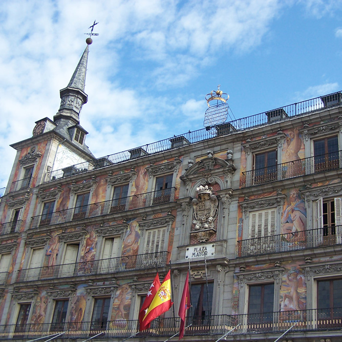 Plaza with flags in Spain