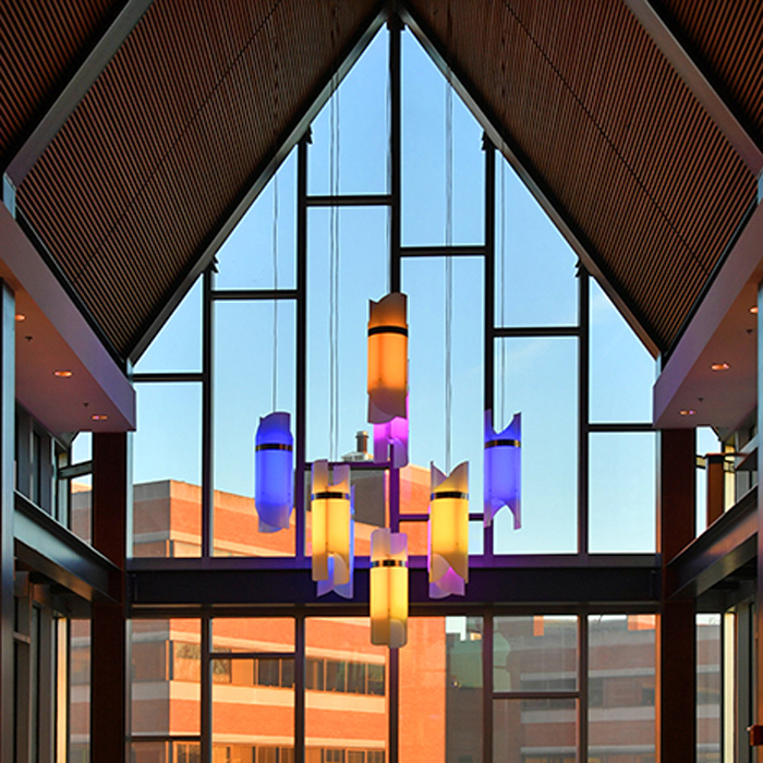 multicolor chandelier in Liberal Arts building