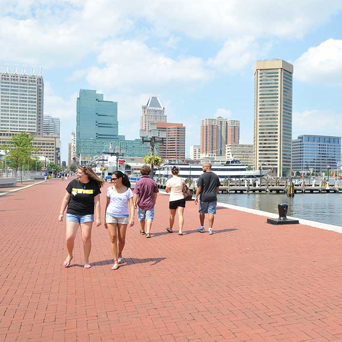 Students at Baltimore's Inner Harbor