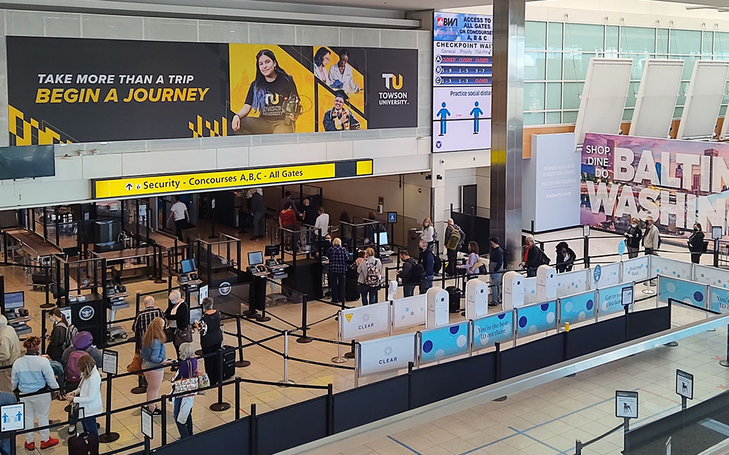 TU banner at BWI airport