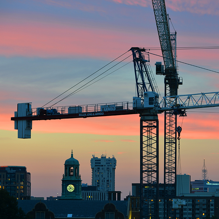 Construction crane over the TU campus