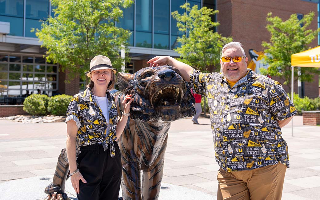 TU employees wearing Towson University gear