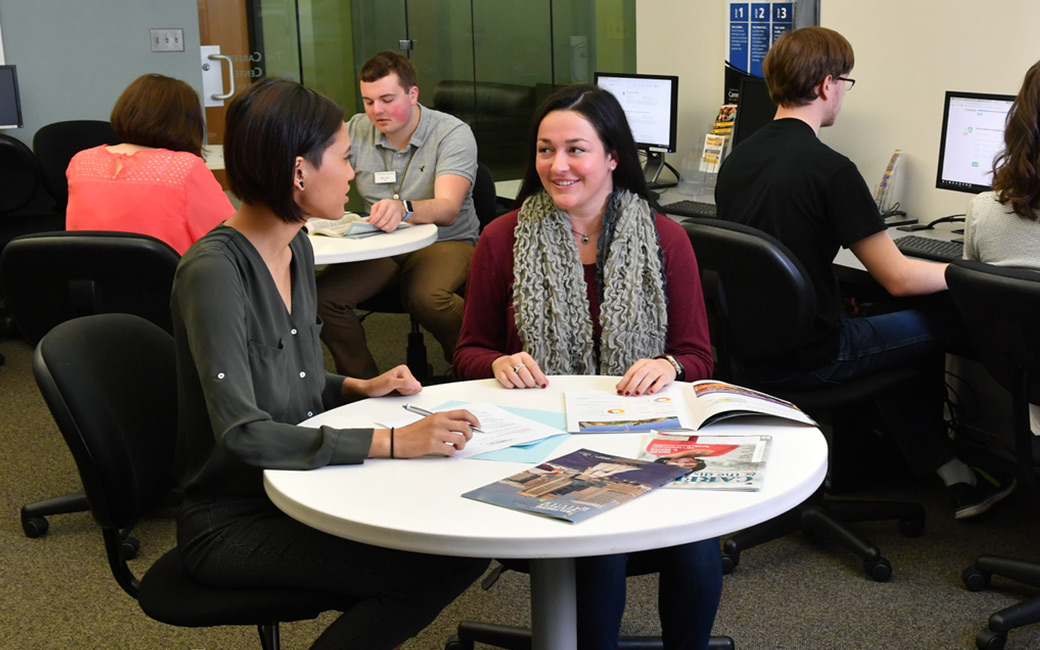 Students working in the Career Center