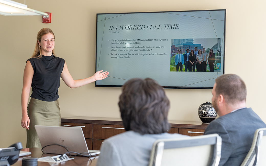Student making presentation during internship