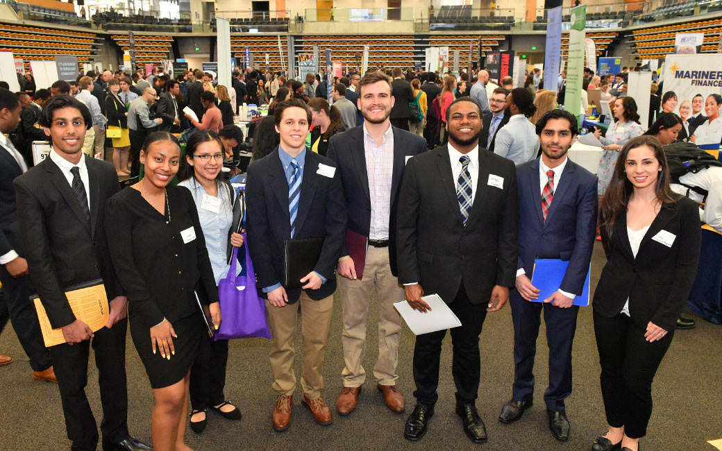 Students dressed professionally at Career Fair