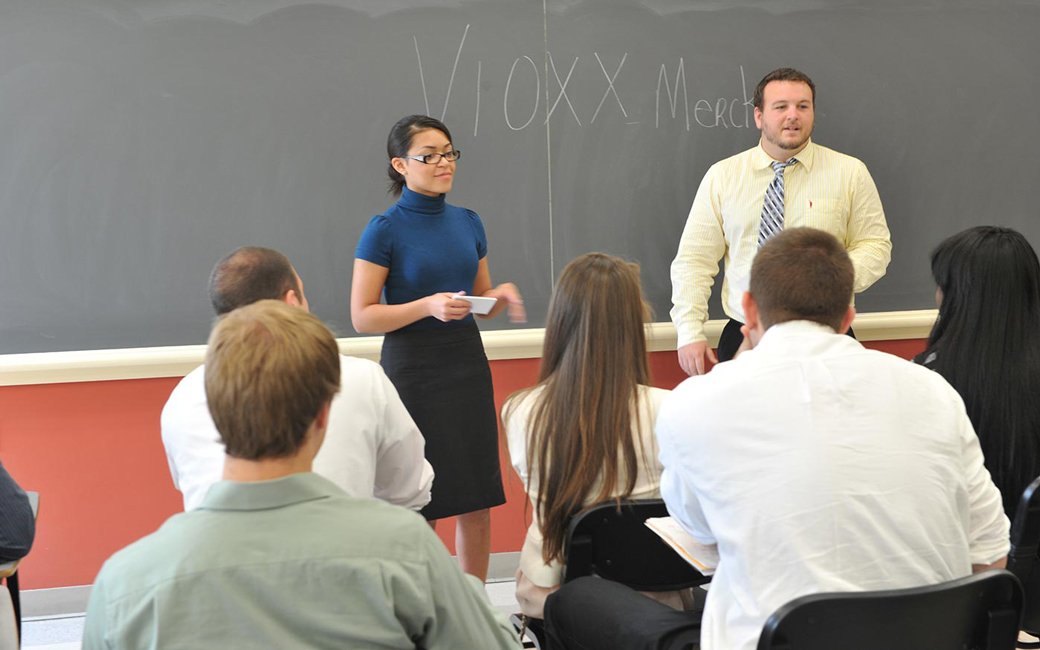 Towson University College of Business and economics students in a management class