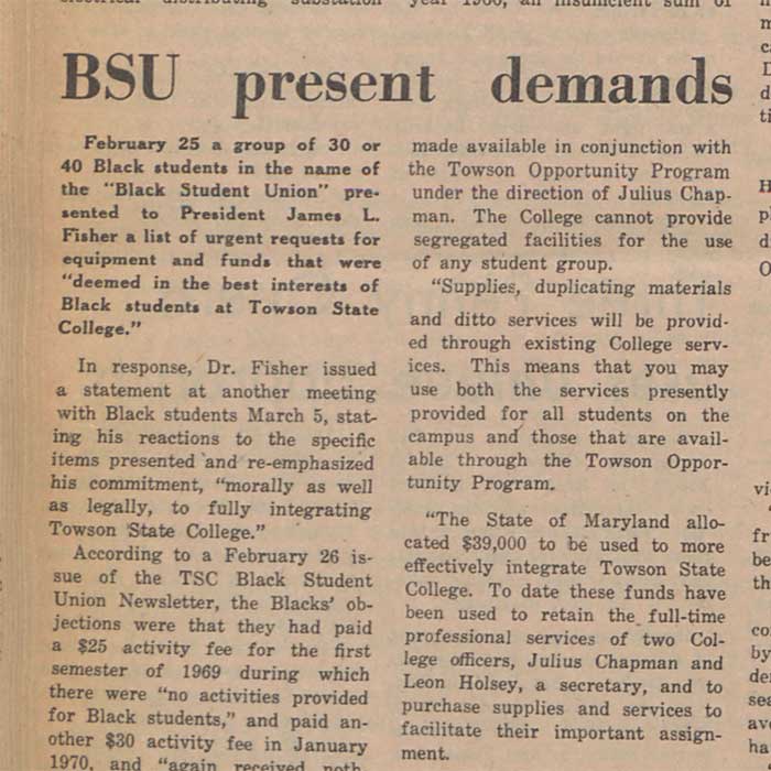 Clip from Tower Light "BSU presents demands" March 20, 1970