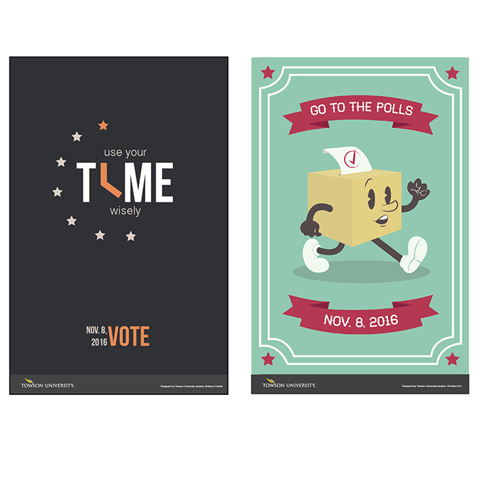two student poster designs promoting voting