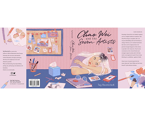 illustration student book cover design with an iamge of young woman with her head down on table