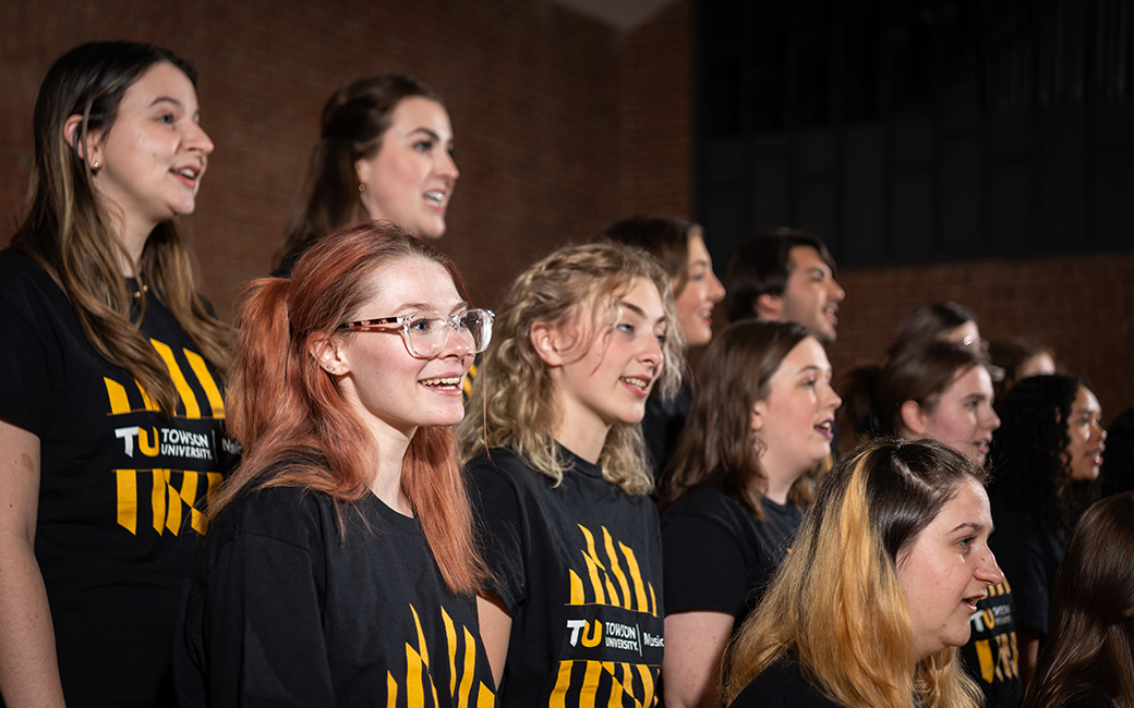 Singers from the TU Chorale perform in the Kaplan Concert Hall