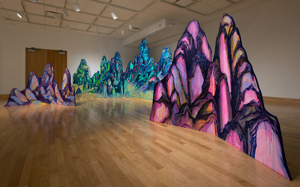 Bright colored art installation in gallery