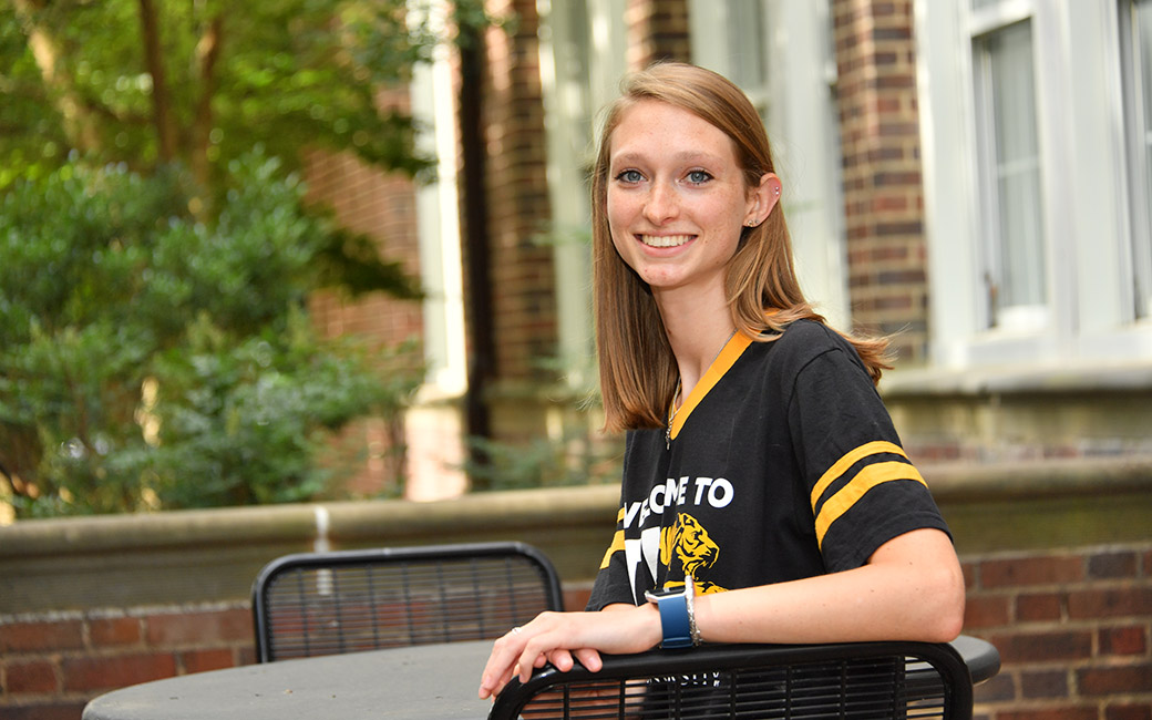 Erin Miller outside Van Bokkelen Hall