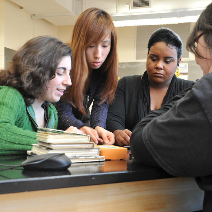 four students working in the object lab