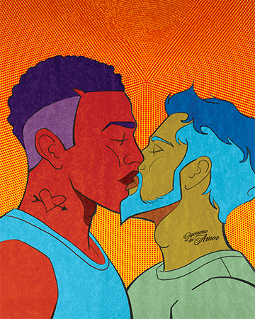 Illustration of men kissing