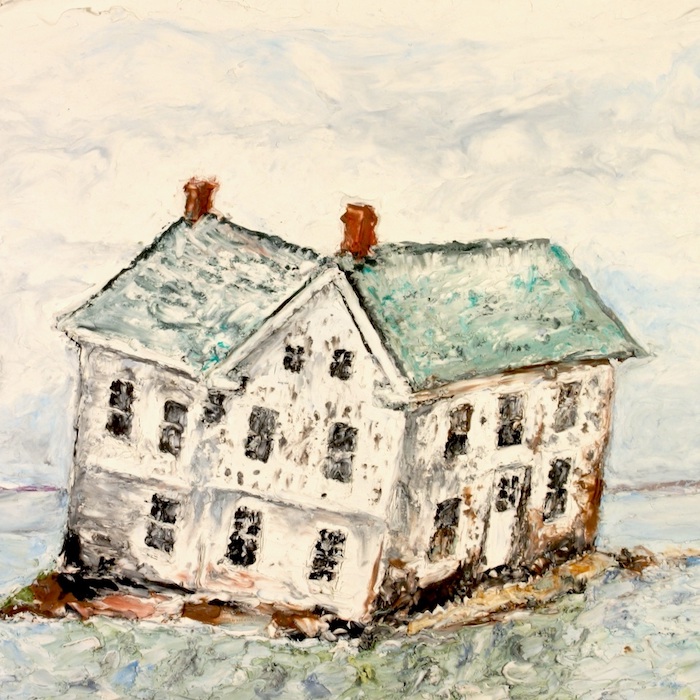 house sinking in water illustration