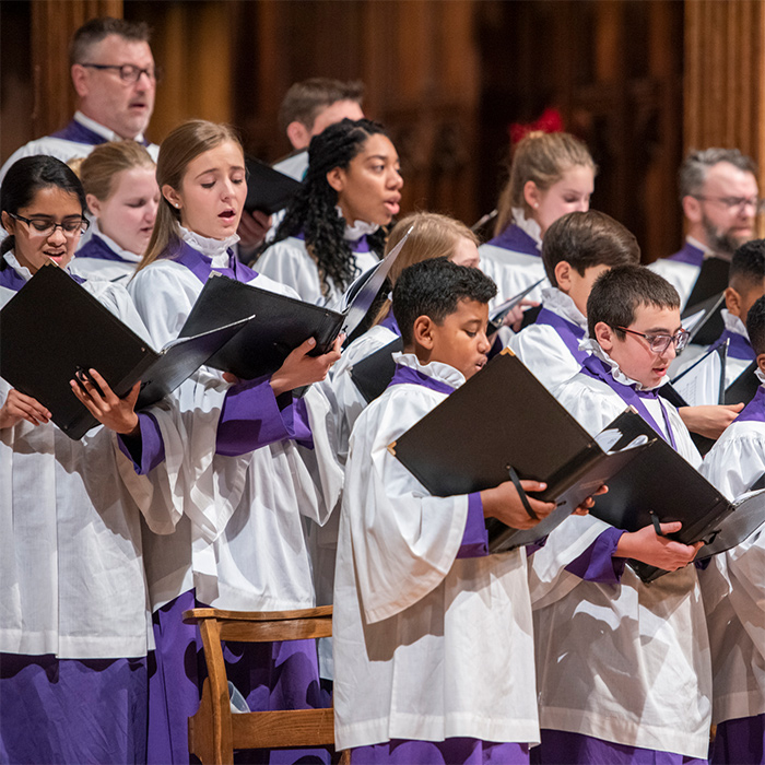 National Cathedral Choir members sing at the Washington DC Cathedral