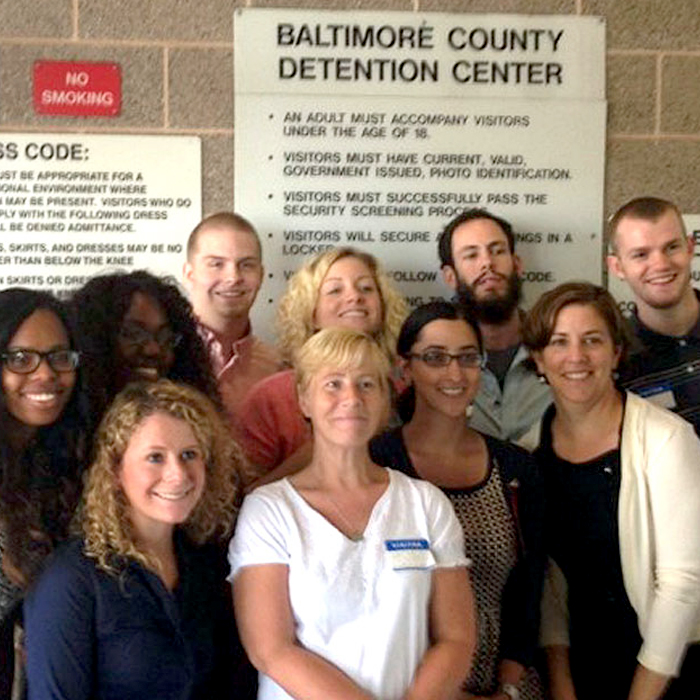 TU students outside of the Baltimore County detention center