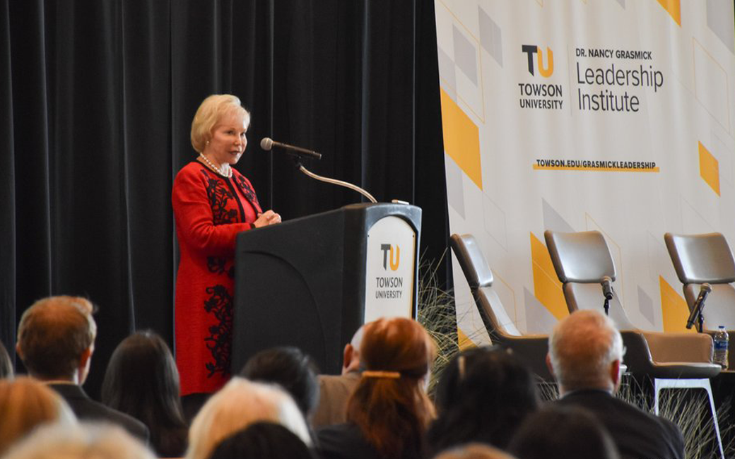 nancy grasmick speaking at podium