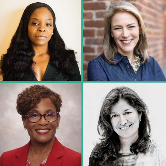 Headshots of the four speakers