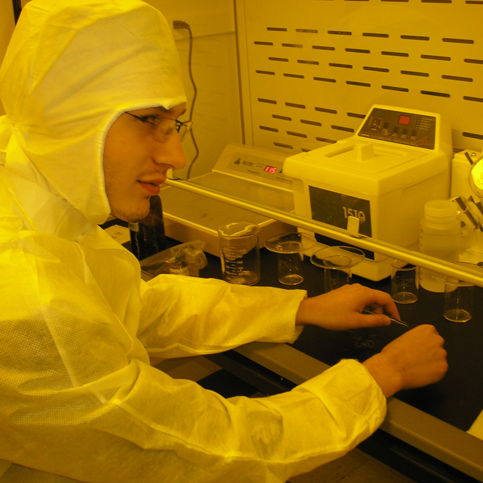 student in clean room