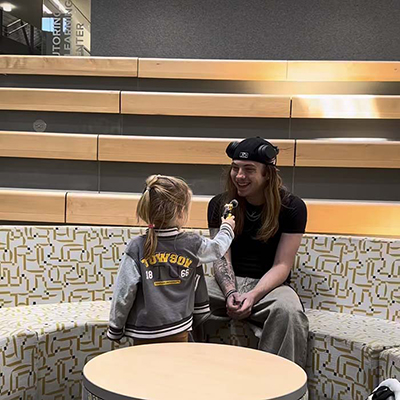 TU student being interviewed by a child