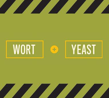 Decorative image: text reads wort + yeast.
