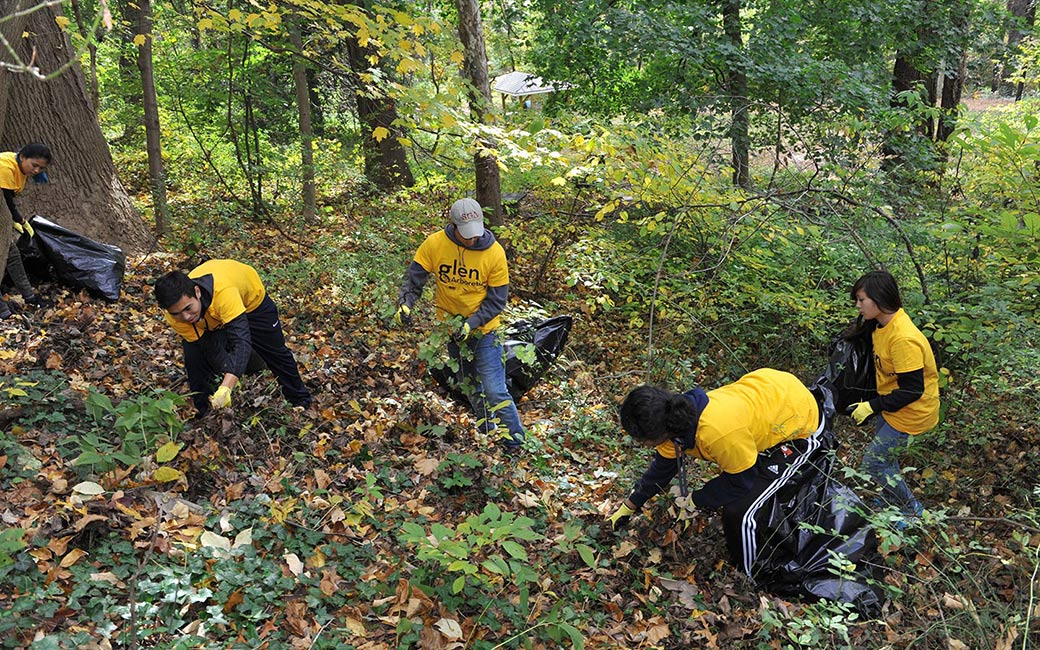 Students cleaning out Glen