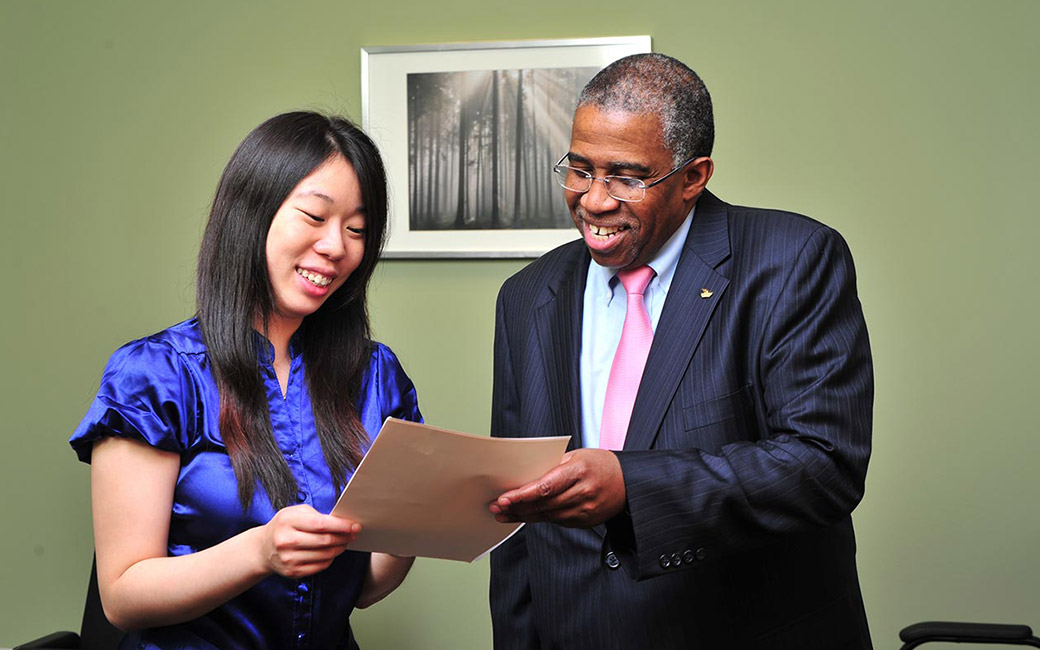 A student at a career center interview