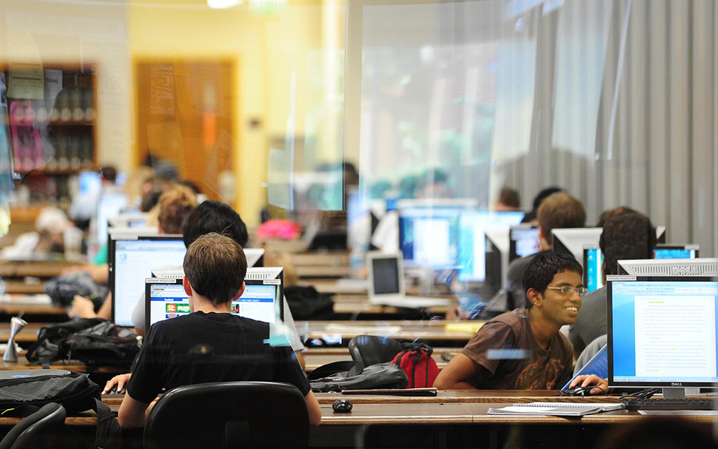 students in the library