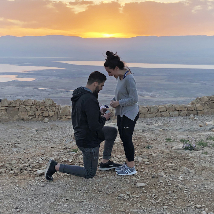Adam McArthur proposing to Ashley on Mt. Masada at sunrise