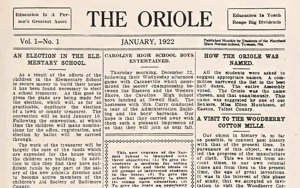 Photo of the front page of an old newspaper called The Oriole