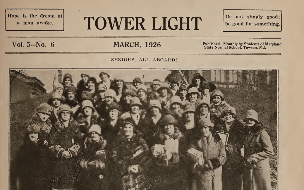 Photo of the front page of an old newspaper called Towerlight