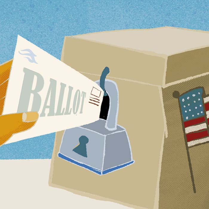 illustration of a hand inserting a paper into a ballot box