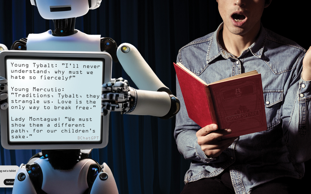 robot and student reciting Shakespeare