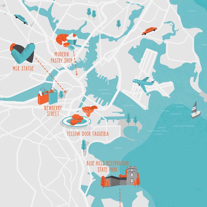 illustrated map of boston area