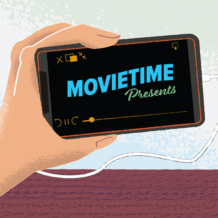 illustration of a hand holding a phone streaming video