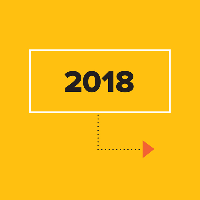 2018 in black on yellow background inside white box with arrow