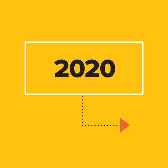 2020 in black on yellow background inside white box with arrow