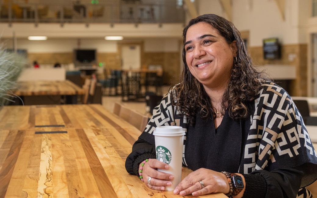 Patricia Bradley drinking coffee