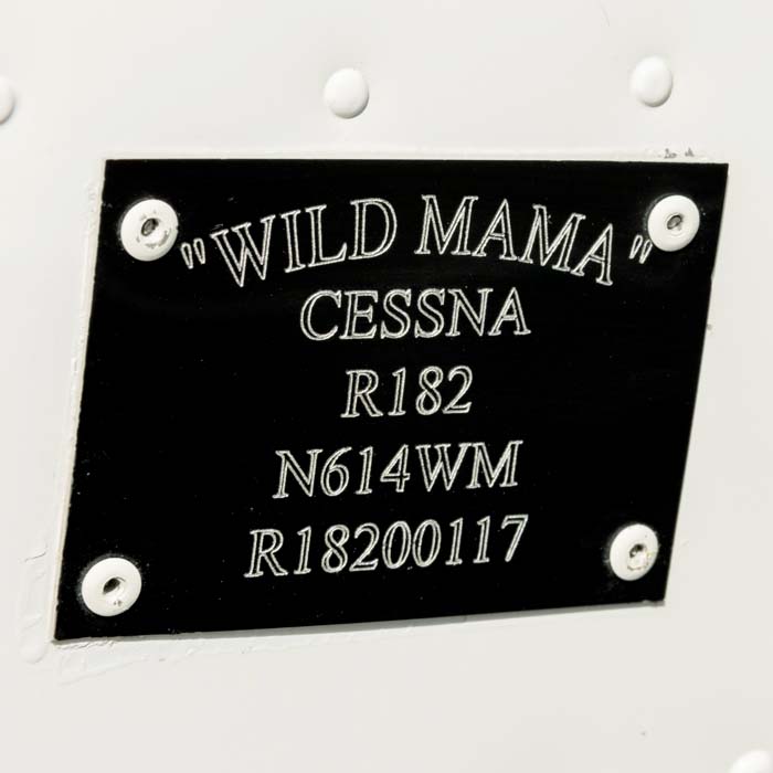Wild Mama plaque on Terry Carbonell's plane