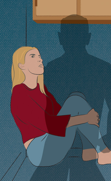 Illustration of a woman sitting alone in the dark