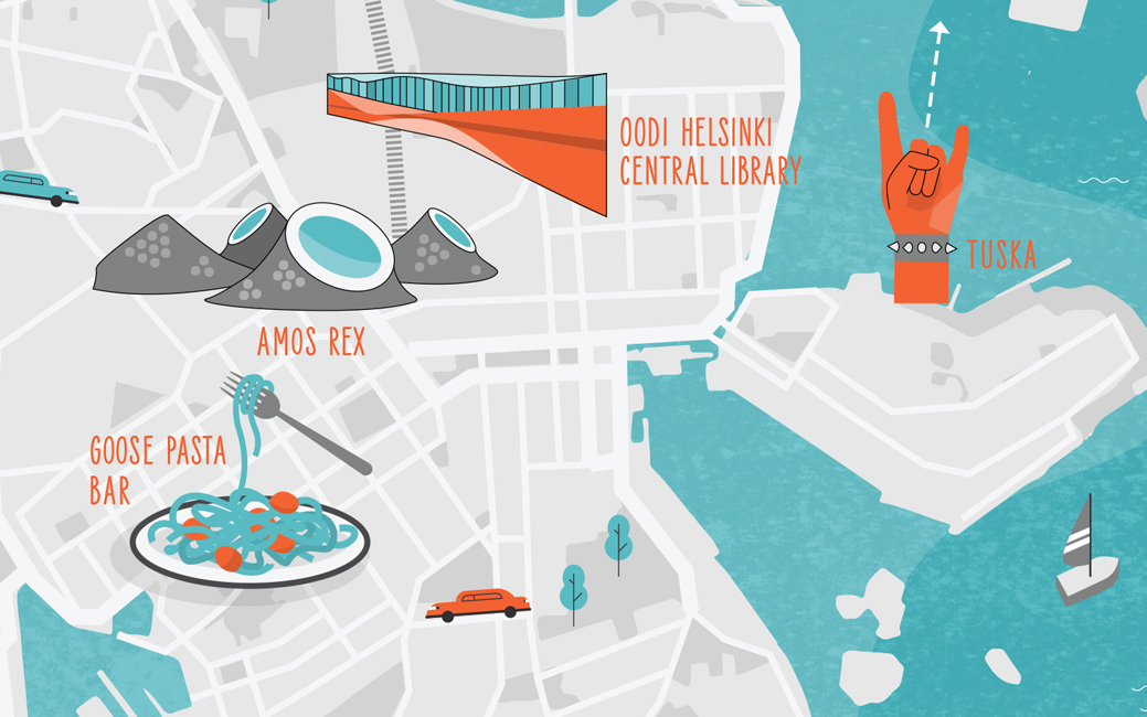 illustrated map of Helsinki, Finland