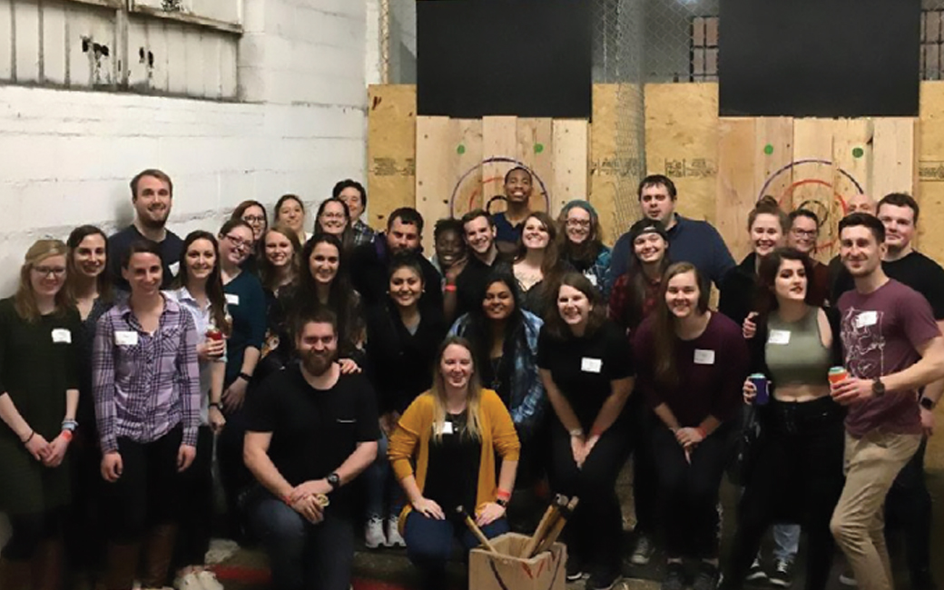 Alumni ax throwing group