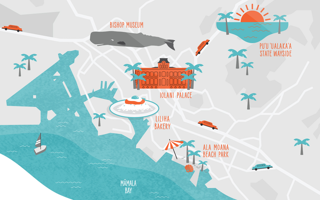 Illustrated map of Honolulu, Hawai'i