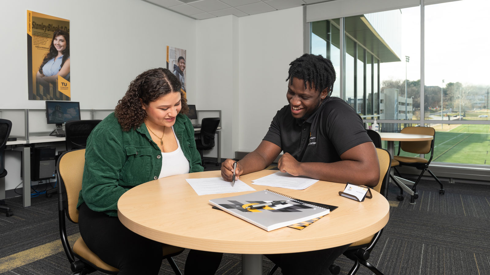A student receiving help at the Towson University Career Center